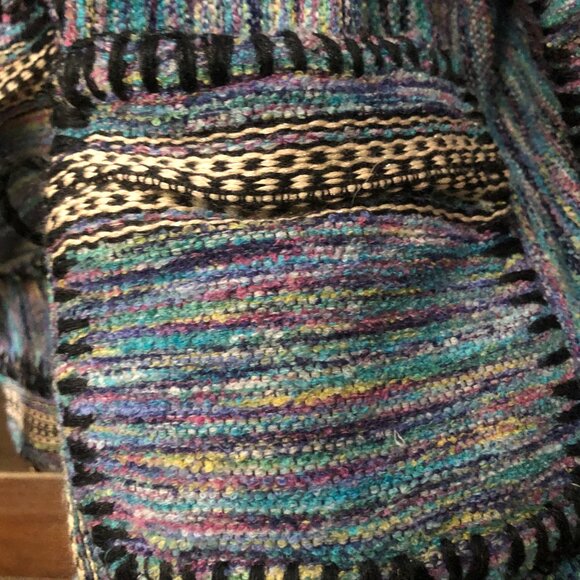 90s Hippie Baja Woven Hoodie , Open Front Sweater , Pointed Hood - Picture 5 of 9